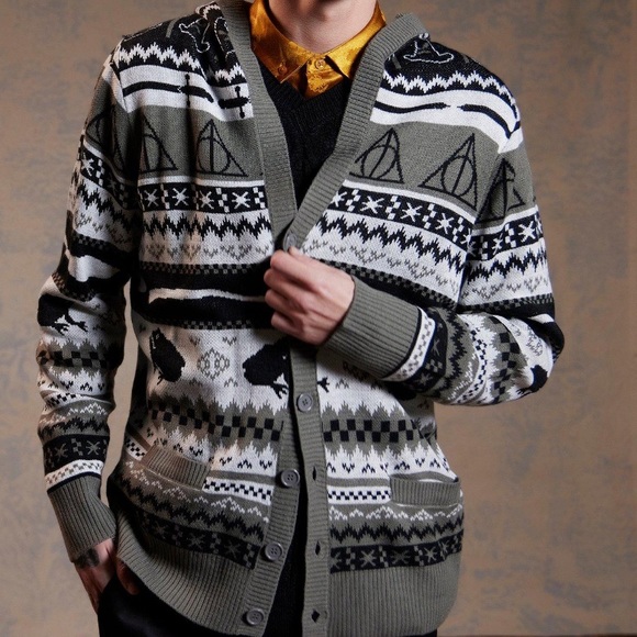 Hot Topic Sweaters - Unisex Harry Potter Neville Fair Isle Hooded‎ Cardigan Hot Topic Cosplay Costume